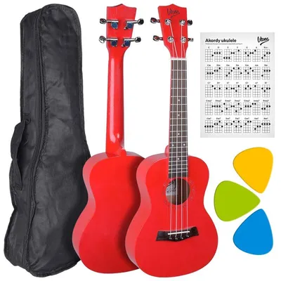 Obrázek produktu pro V-TONE UK23 RD – 23palcová akustická koncertní ukulele červené barvy + přepravní obal