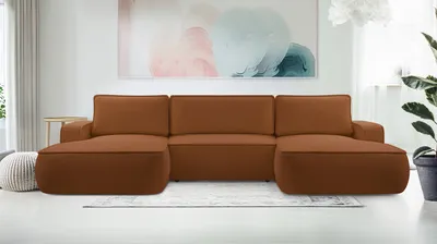 Produktbild von AX LIVING Ablia Sofa U-Form mit Schlaffunktion Ziegelrote 364 cm breit