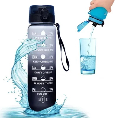 Produktbild von XL Sportflasche Wasserflasche Trinkflasche Flasche 1000 ml – Schwarz-Weiss