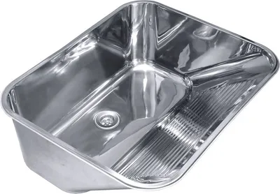 A stainless steel sink with a drainboard.