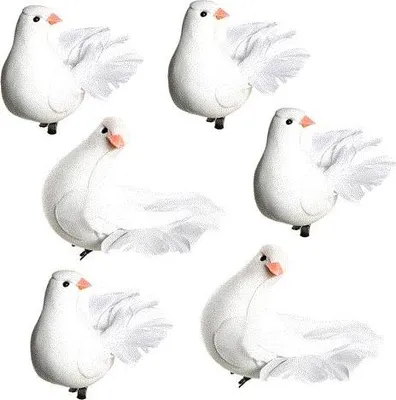 Produktbild von 6 Deko Tauben mit Klammer - Taubenklammern als Hochzeitsdeko Symbol