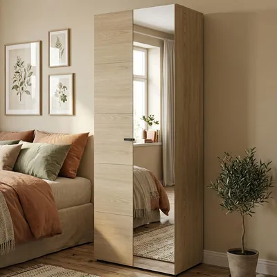 Immagine prodotto di Dmora Guardaroba 2 Ante Azzano 64x194h cm Marrone Rovere, Appendiabiti 3 Ripiani