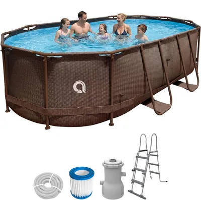 Produktbild von Avenli Frame Oval Pool Set 427x275x100cm, Aufstellpool, oval, mit Pumpe, braune Rattanoptik
