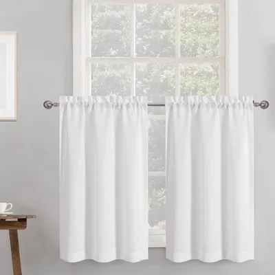 Produktbild von Paneele, weiße Küchenvorhänge, 91,4 cm lang, Stufenvorhänge, Kunstleinenstruktur, kleine Café-Vorhänge, lichtfilternde, kurze Fenstervorhänge für Badezimmer und Keller, 76,2 x 91,4 cm, 2 Stück