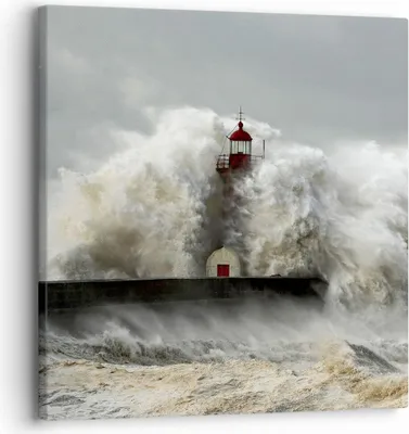 Produktbild von Bild auf Leinwand - Leinwandbild - Leuchtturm Ozean Sturm - 30x30cm - Wand Bild - Wanddeko - Leinwanddruck - Bilder - Kunstdruck - Wanddekoration - Leinwand bilder - Wandkunst - AC30x30-2442