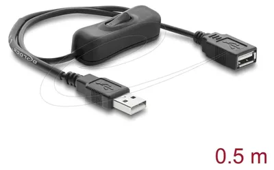 Zdjęcie produktu dla Kabel zasilający USB typu A (wtyk-gniazdo) z włącznikiem/wyłącznikiem, długość 0,5 m