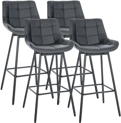 Produktbild von CLP 4er Set Barhocker Weston 180° Schwenkfunktion mit Rückenlehne gepolstert grau Material Kunstleder