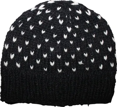 Produktbild von Wollmütze mit Muster - schwarz - weiß - warme Strickmütze