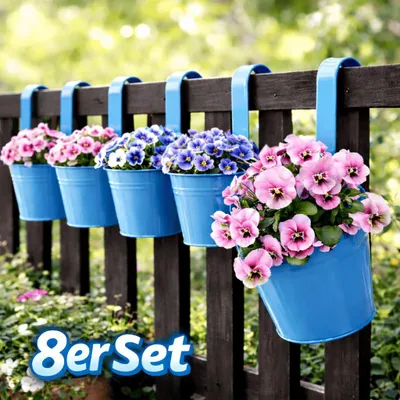 Produktbild von 8 Hängetöpfe Blau Kräuter Blumentopf Hängetopf Pflanztopf Balkon Topf Hänger