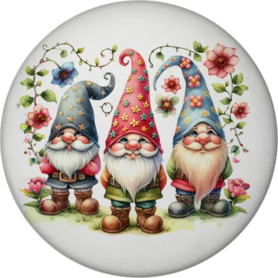 Produktbild von Gartenzwerge mit Blumen Magnet rund