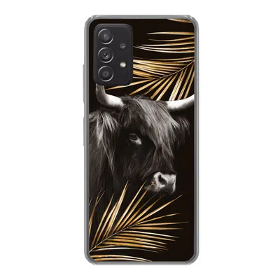Produktbild von MuchoWow® Handyhülle Schutzhülle Hülle für Samsung galaxy a73 Schottischer Highlander - Blätter - Gold Silikon Softcase Handy Hülle - Handyhülle