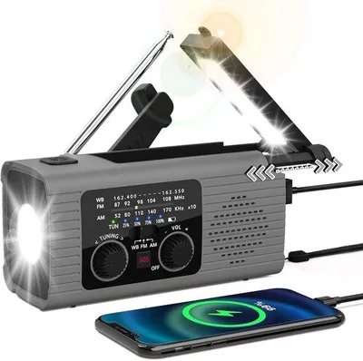 Produktbild von Kurbelradio Notfallradio mit 4000mAh Powerbank – Solar & Batterie Tragbares Radio, SOS-Alarm, LED Taschenlampe, Outdoor & Camping Krisenvorsorge