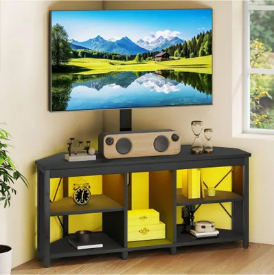 Produktbild von 115-cm-Eck-TV-Ständer mit Halterung, LED-Beleuchtung für bis zu 70-Zoll-Fernseher mit Halterung, 5 offene Gaming-Entertainment-Center-Regale