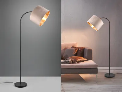 Produktbild von LED Designklassiker Bogenlampe, Stehlampe Samt Lampenschirm, Wohnzimmer H: 156cm