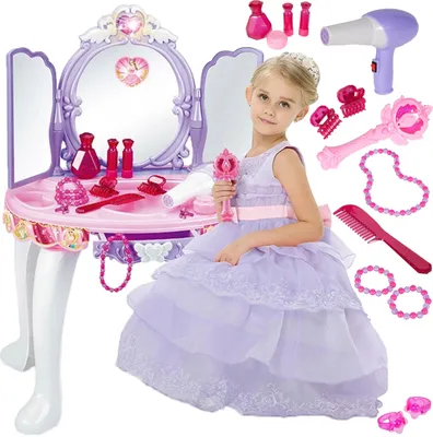 Obrázek produktu pro MalPlay Make-up Table with Stool | Sound and Light Effects | Play Set Beauty Studio with Cosmetic Mirror Accessories | Skvělý dárek pro děti od 3 let