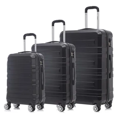 Produktbild von Suitcase Set, Rollkoffer Handgepäck, Kofferset, mit 4 Rollen 360°, Hartschalenreise Zahlenschloss, Weicher Gummigriff (3er Set, M,L&XL,Schwarz)