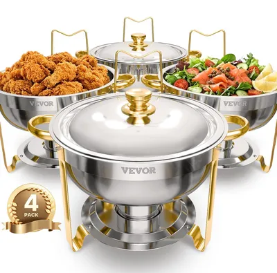Buffetwarmer 4×4,7 l rund, gold, mit Deckel & Klappständer