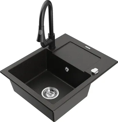 Produktbild von Mexen Enzo 1 Becken-Granitspüle mit Abtropffläche und Mischbatterie Elia, Schwarz/Gold metallisch - 6506-75-670101-70