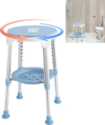 Obrázek produktu pro XMTECH Shower Stool Round 360° Swivel Shower Chair Shower Stool Height Adjustable Shower Aid Bathroom Chair- Koupelnová stolička do sprchy