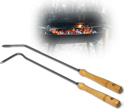Produktbild von 2x Stocheisen mit Holzgriff Schüreisen Schürhaken Glutkratzer Kaminzubehör Kaminbesteck Feuerhaken Aschenkratzer (1, Stocheisen+Achekratzer)