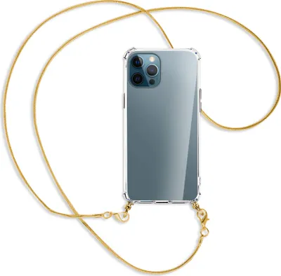 Produktbild von Handykette Backcover-Schutzhülle mit Band (Metall goldfarben) für Apple iPhone 12 Pro Max - goldfarbene Kette Snake