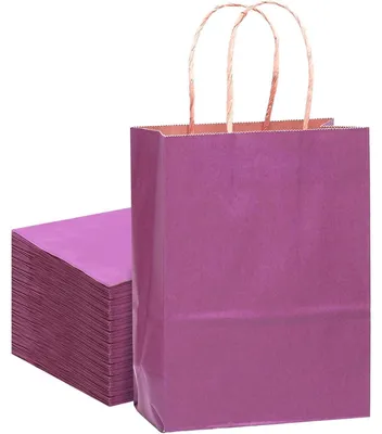 Immagine prodotto di Sacchetti regalo con manici, 32 pezzi, color lilla, dimensioni 21x15x8 cm, realizzati in carta kraft