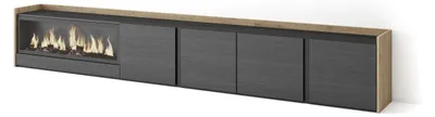 Produktbild von TV-Möbel Holzeffekt schwarz eiche 315x35x50cm Kamin mit Feuereffekt