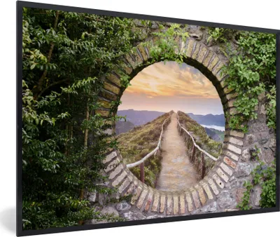 Produktbild von MuchoWow® Gerahmtes Poster Brücke - Meer - Blick - Sommer 90x60 cm - Poster mit Schwarzem Bilderrahmen Wandposter Rahmen Foto Bilder - Fotorahmen - Foto-Plakat
