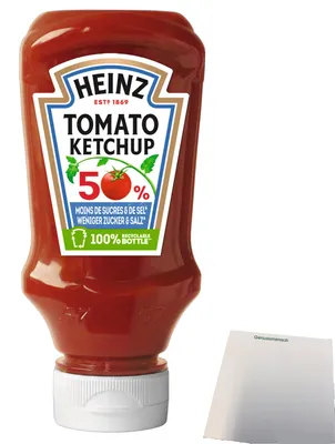 Produktbild von Heinz Tomato Ketchup weniger Zucker (550g Flasche) + usy Block