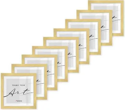 Produktbild von 🖼️KNOR®️ Bilderrahmen 20x20 cm Golden, 9er Set Posterrahmen, Bilderrahmen, Fotorahmen, bruchsicheres Acrylglas, Picture Frame 20X20, zum Aufhängen & Aufstellen 🎨Isabella Kollektion