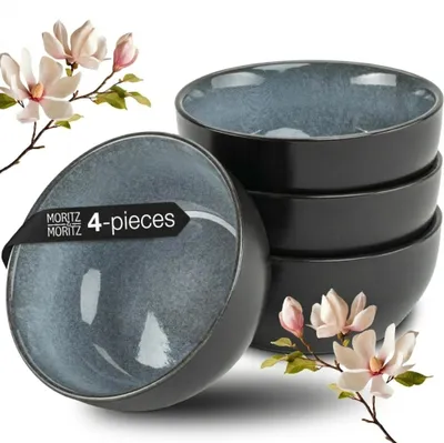 4er-Set Miso-Kom, Porzellan, Ø 12 cm, blau, spülmaschinengeeignet