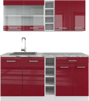 Produktbild von Vicco Singleküche R-Line, 160 cm , AP Marmor, Bordeaux Hochglanz/Weiß