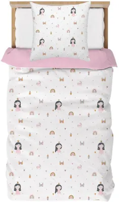Obrázek produktu pro Sada dětské povlečení Unyqoos® s motivem jednorožce a duhy, oboustranný povlak na peřinu 135 x 200 cm + polštář 80 x 80 cm, mikrovlákno, zip a 4 úchytné pásky