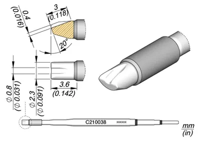 Obrázok produktu pre JBC spájkovací hrot série C210, špeciálny tvar, C210038/Ø 2,3 mm, hrot na spájkovanie káblov C210038