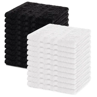 Produktbild von Lavea® Seiftuch 20er Set 30x30 cm, 100% Baumwolle, hochwertige Seiftücher und Gästehandtücher, Frottierserie Elena - Weiß & Schwarz