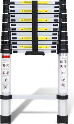 Produktbild von Clanmacy 3,8m Silber Teleskopleiter Aluleiter Stehleiter Anlegeleiter Mehrzweckleiter Klappleiter