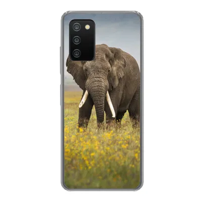 Produktbild von MuchoWow® Handyhülle Schutzhülle Hülle für Samsung Galaxy A03s Elefant - Blumen - Gras - Tiere - Natur Silikon Softcase Handy Hülle - Schutz