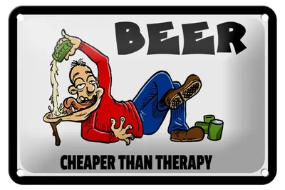 Produktbild von Blechschild Alkohol 18x12cm Beer cheaper than therapy Bier