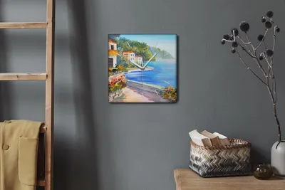 Produktbild von Coloray Hodiny Unikátní 30x30 cm  Tiché hodiny Pro obývací pokoj a kuchyň Nástěnné hodiny Plátno Bílé ručičky hodin - Pobřežní mořské oblohy květiny