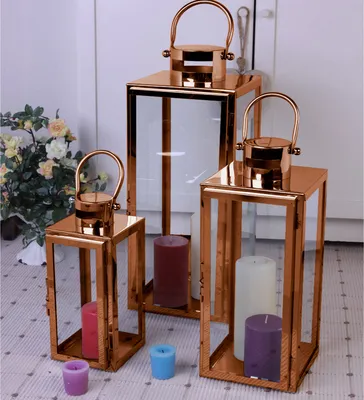 3er Set Edelstahl-Laternen Gartenlaternen Kupfer 30/40/53cm