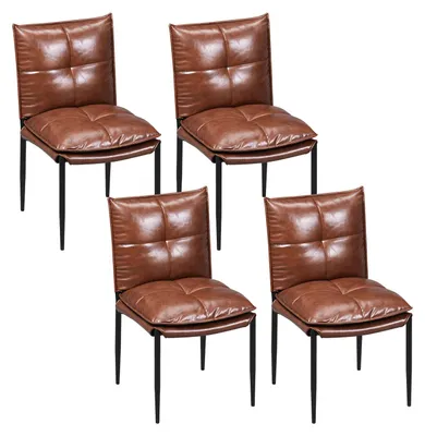 Produktbild von Esszimmerstühle 4er-Set - Esszimmerstuhl mit hoher Rückenlehne - Kunstleder - Metallbeine - Gepolstert - Armlehnenlos - Braun
