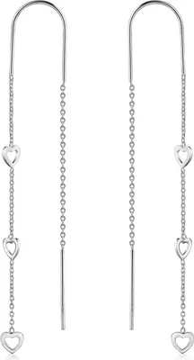 Produktbild von MATERIA 925 Silber Ohrringe Durchzieher - Damen Ohrhänger Herz lang längenvariabel 4x77mm #SO-233