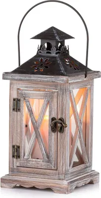 Produktbild von Holzlaterne, Vintage-Kerzenhalter, dekorative Kerzenlaternen für rustikale Hochzeiten, hängende Tafelaufsatz-Laterne, Bauernhaus-Heimdekoration, Laternendekor für drinnen und draußen, 28 cm