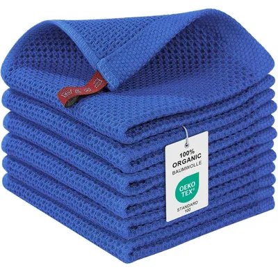 Produktbild von Geschirrtücher 6er Set 30 x 30 cm Blau 100% Baumwolle Waffeldesign Saugfähig