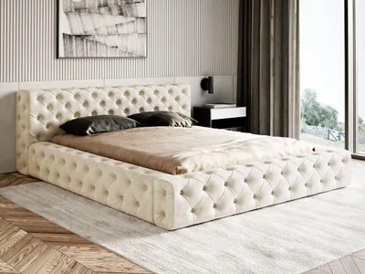 Produktbild von GRAINGOLD Glamour Polsterbett 180x200 cm Armani Bis - Premium Doppelbett, Samtstoff, Lattenrost - Bett mit Bettkasten - Beige (Magic Velvet 2201)
