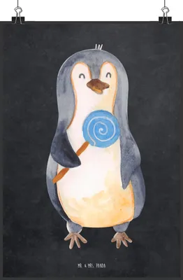 Produktbild von Mr. & Mrs. Panda Bild Pinguin Lolli DIN A4 - Kreidetafel - Geschenk, Süßigkeiten, wanddeko, Posterdruck, Heißhunger, Spruch, Naschen, Blödsinn, kunstdruck poster