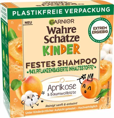 Image de Garnier Wahre Schätze Kinder Shampoo - Shampooing solide abricot et fleur de coton - Shampooing pour les cheveux