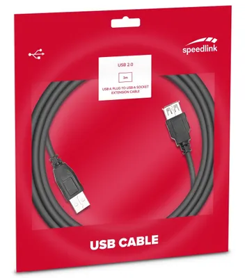 Obrázek produktu pro SPEEDLINK SL-170204-BK, 3 m, USB A, USB A, USB 2.0, 0,48 Gbit/s, Černá