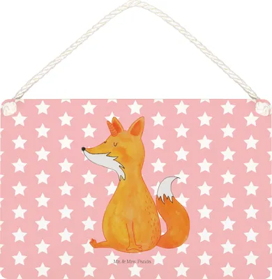 Produktbild von Mr. & Mrs. Panda Schild Einhorn Fuchs DIN A5 - Rot Pastell - Geschenk, Füchse, Türschild, Unicorns, Wandbild Holz, Fuchshörnchen, Deko, holzbild, Einhörner, Unicorn