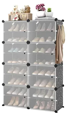 Immagine prodotto di Scapolo/Scaffale per scarpe - 8 scomparti - Con ante - Struttura in acciaio - Pannelli in plastica - 83 x 32 x 126 cm - Nero